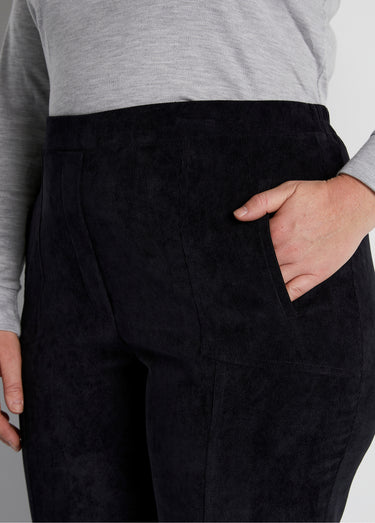 Pantalon droit taille élastiquée velours milleraies Noir