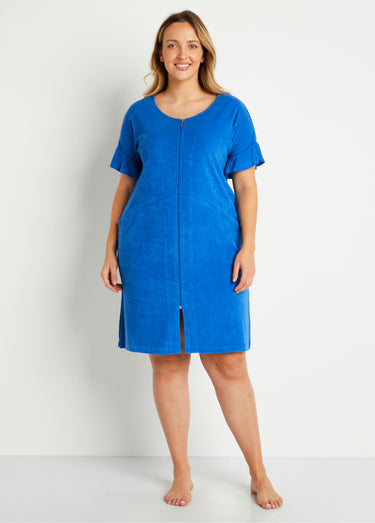 Peignoir de bain coton uni zippé Indigo