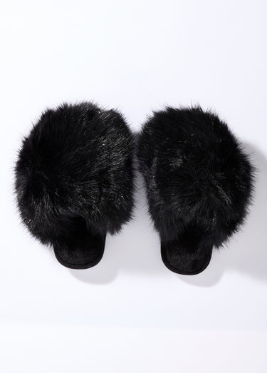 Mules en fausse fourrure longs poils Noir