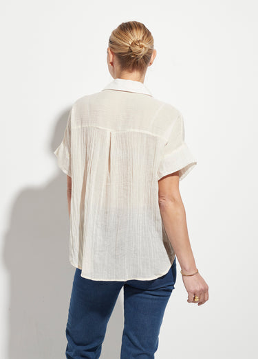 Chemisier froissé en voile manches courtes Beige