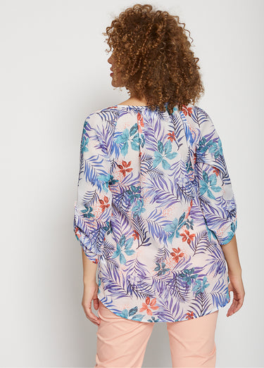 Tunique ample longue manches 3/4 Bleu/Corail