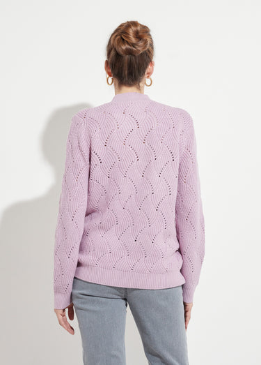 Pull chaud col montant maille ajourée épaisse Lilas