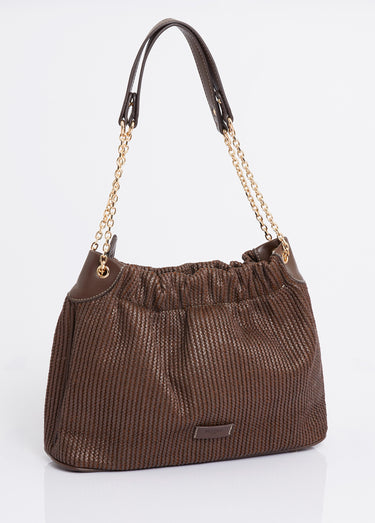 Sac à main bourse, effet tressé raphia Chocolat