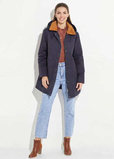 Parka déperlante longue avec col velours Marine/Camel