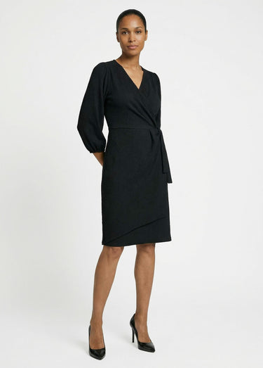 Robe portefeuille en maille gaufrée Noir