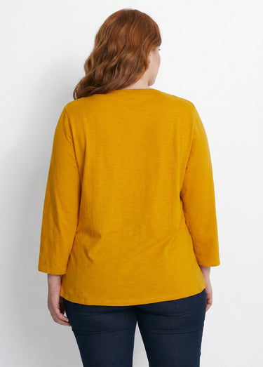 T-shirt manches 3/4 coton et macramé Miel