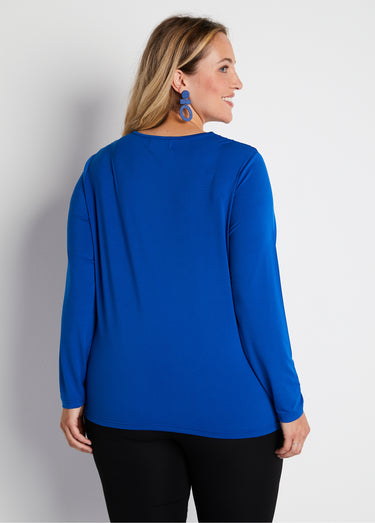 T-shirt court col rond résille brodé strass Bleu