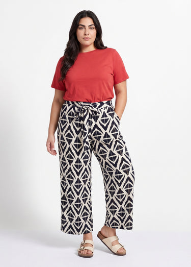 Pantalon large imprimé ethnique losanges Marine/Ecru