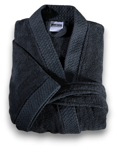 Peignoir éponge pur coton forme kimono Noir