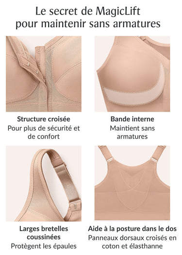 Soutien-gorge MagicLift Grandes Tailles Aide à la Posture, Fermeture Frontale, Sans Armatures n°1265 Blanc