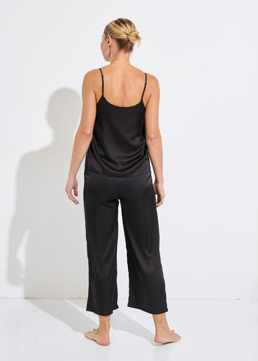 Pyjama long en satin avec caraco Noir