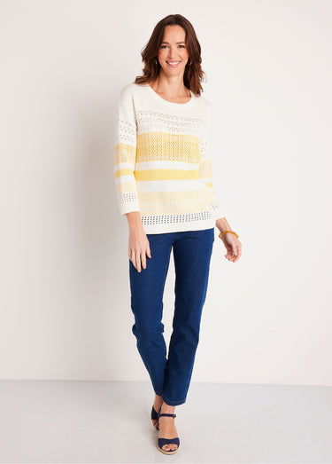 Pull ajouré manches 3/4 coton Vanille