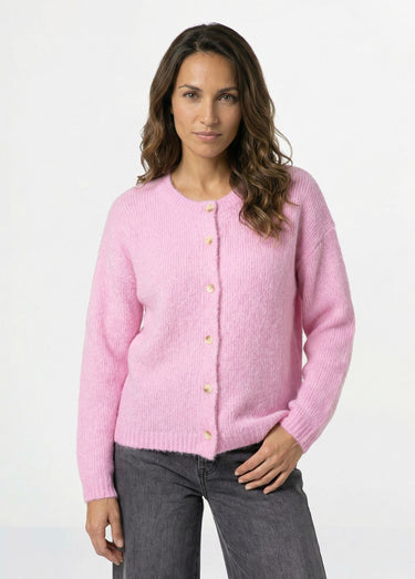 Gilet col rond en maille avec laine Rose