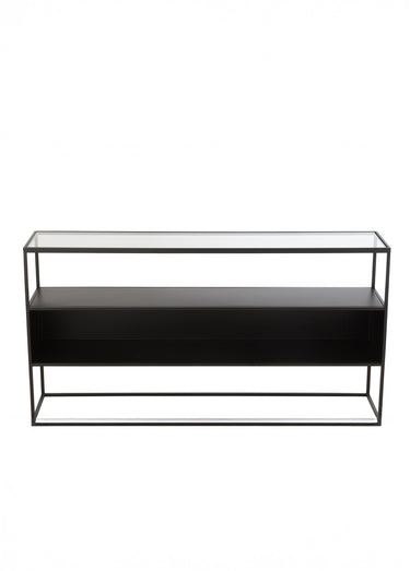 Console en métal et plateau verre, foncé Noir