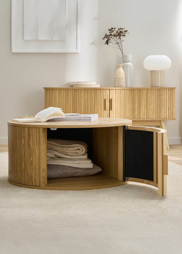 ERNEST Table basse ronde avec rangement Naturel