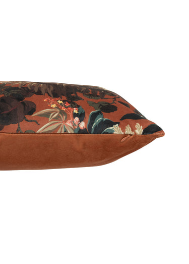 Coussin carré en velours imprimé jungle Terracotta