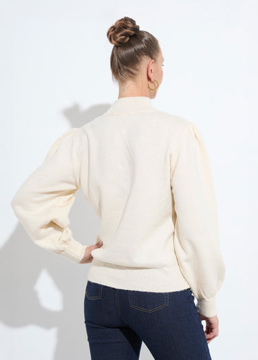 Pull chaud col montant boutonné Ecru