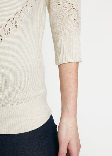 Pull maille brillante fantaisie ajourée Beige