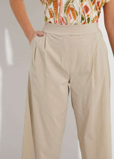 Pantalon droit à pinces ceinture élastiquée Beige