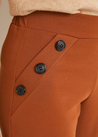 Pantalon large taille semi élastiquée uni Camel