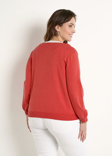 Gilet cardigan doux col rond boutonné Coquelicot