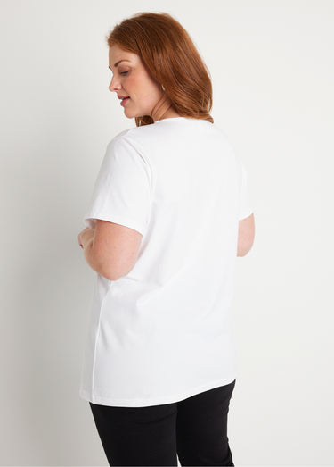 T-shirt col V ajouré brodé Blanc