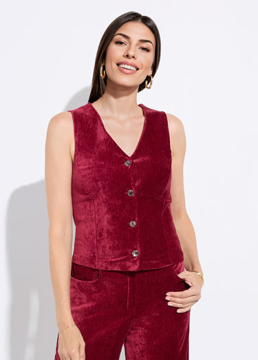 Gilet sans manches boutonné velours ras Bordeaux