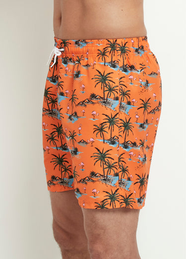 Caleçon de bain motif flamants roses Orange