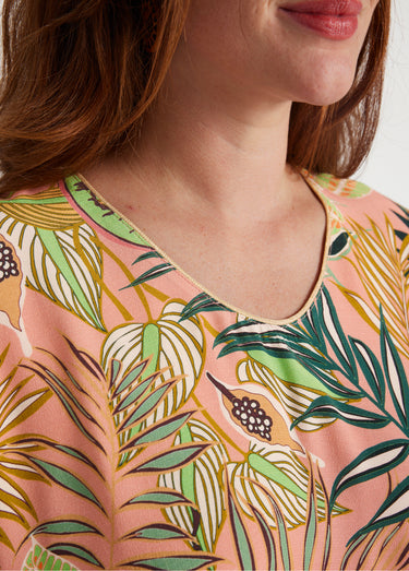 Robe droite courte motif feuilles Rose/Vert