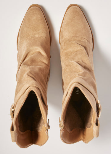 Bottes froissées à talon style cow girl Beige