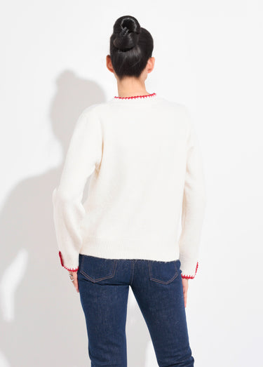 Pull chaud avec laine, détails croquet Ecru