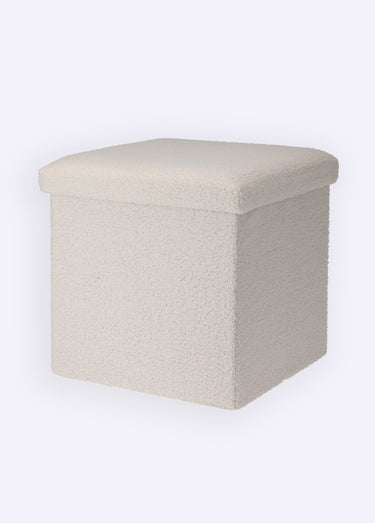 Pouf de rangement cube, aspect laineux Beige