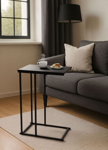 Table d'appoint métal bois, forme épurée Bois Fonce