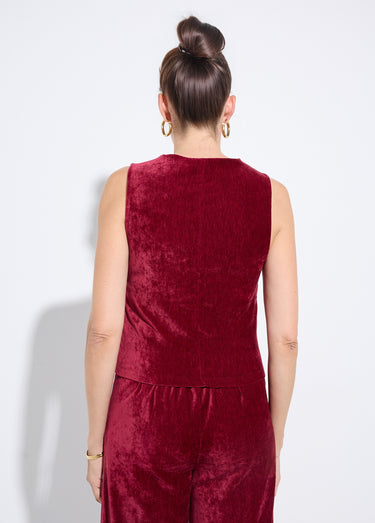 Gilet sans manches boutonné velours ras Bordeaux