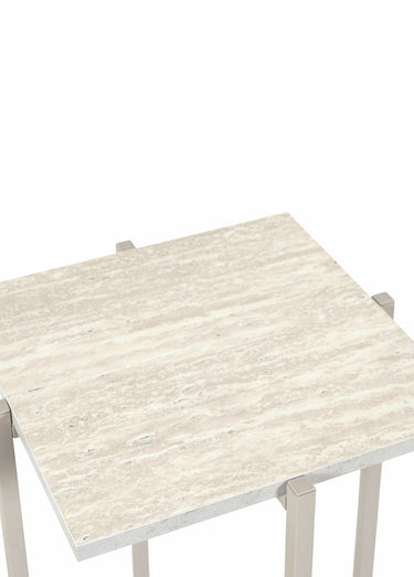 Sellettes métal, effet pierre travertin Blanc/Beige