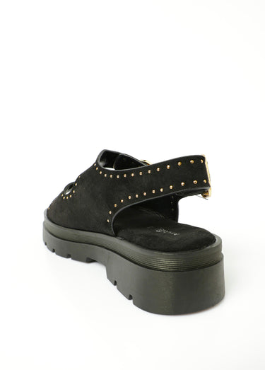 Sandales compensées effet daim à boucles Noir