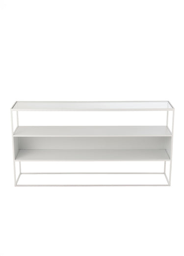 Console en métal et plateau verre, clair Blanc