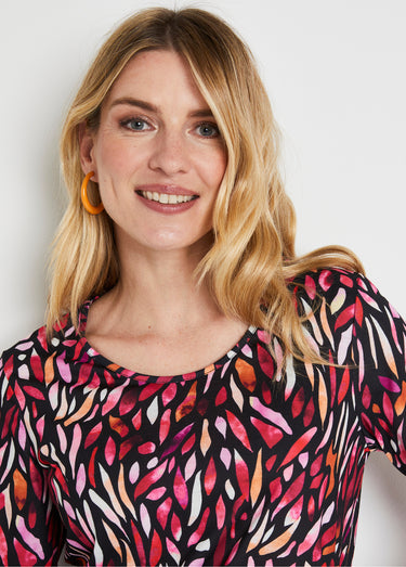 T-shirt court imprimé fantaisie col rond Mandarine/Rose