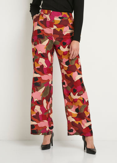 Pantalon large taille semi élastiquée imprimé Rose/Marron