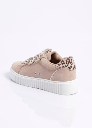 Baskets à scratchs, suédine et léopard Beige