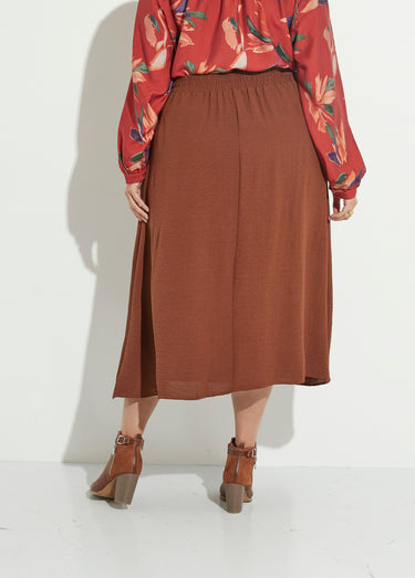 Jupe longue boutonnée taille élastiquée Marron