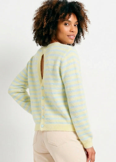 Pull rayé avec laine, dos boutonné Bleu/Jaune