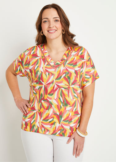 T-shirt court uni ou imprimé Paprika/Miel
