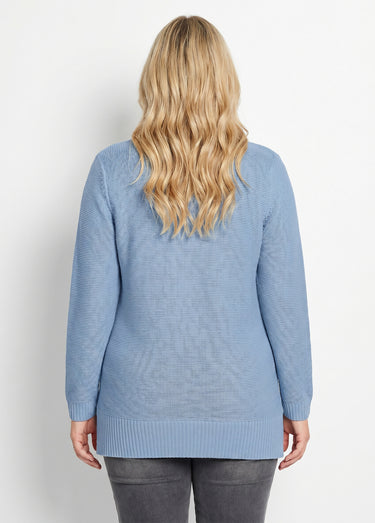 Pull-tunique jersey envers et torsades Bleu Grise