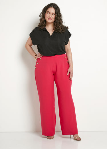 Pantalon large uni taille semi-élastiquée Fuchsia