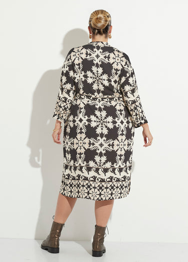 Robe longue à ceinturer imprimé fleuri Noir