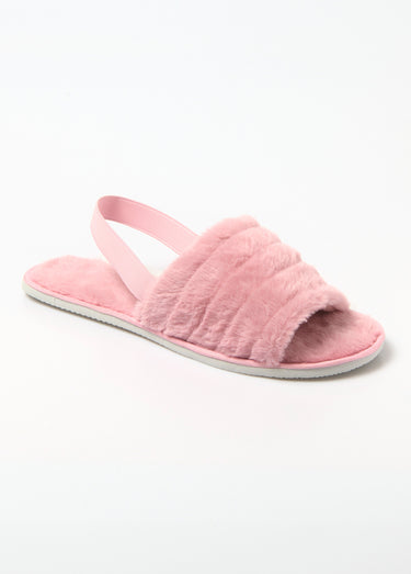 Chaussons mules élastiqués maille peluche Rose