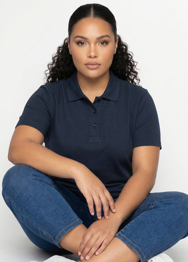T-shirt maille piquée coton col polo Marine