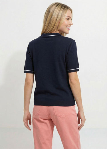 Pull fin col polo manches courtes Marine