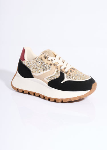 Sneakers paillettées semelle épaisse Noir/Dore